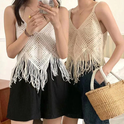 Cotton Crochet Camisole Exquisite Knitted Boho Crochet Tops Tassel Tank Women