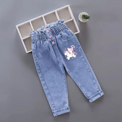 2023 new Boys girls Jeans printing Cartoon elastic forceGirl Jeans Spring Autumn Jeans Kid Casual Style Children Clothing2-7Y