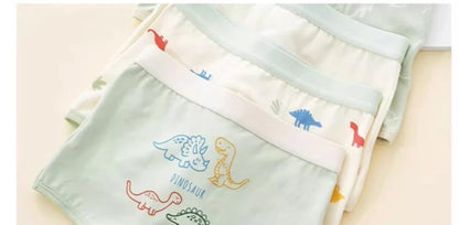 4PCS Kid Cotton Antibacterial Panties Boy Thin Soft Breathable Knickers 3+y Young Children Underwears Baby Dinosaur Print Briefs