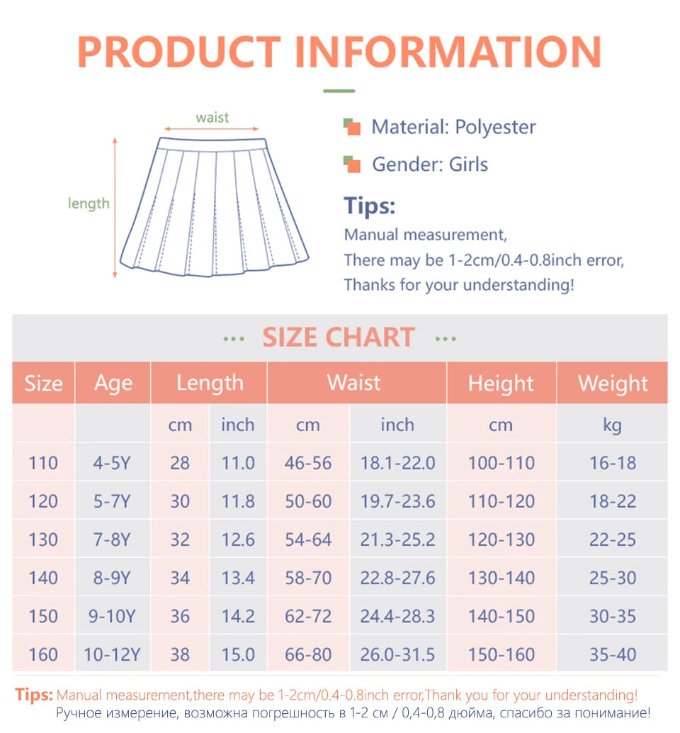 Girls High Waist Solid Pleated Mini Skirt for 4-12Y Girl Summer Korean Preppy Style Fashion Dance Skirts Student A-line Skirts