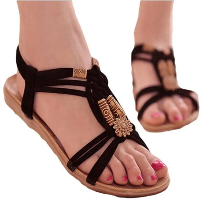 Woman Sandals Shoes 2023 Summer   Gladiator Beads  Slip On Lady Beach  Low Heel  Chaussure Femme