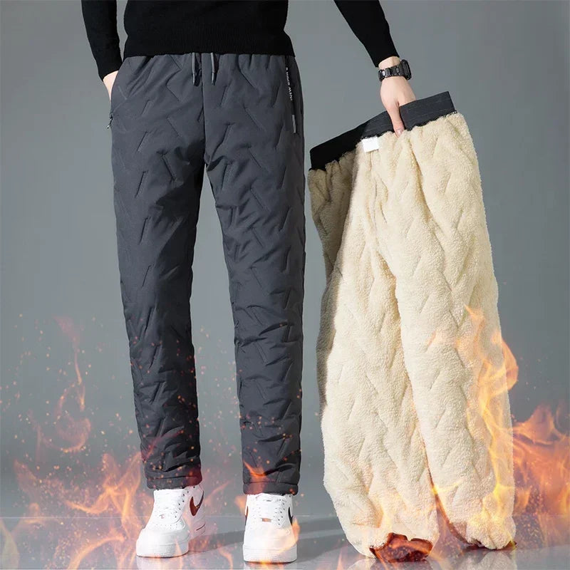 UETEEY Winter Fleece Pants Men Lambswool Thicken Warm Waterproof Trousers Male Casual Casual Thermal Man Joggers Sweatpants 2024