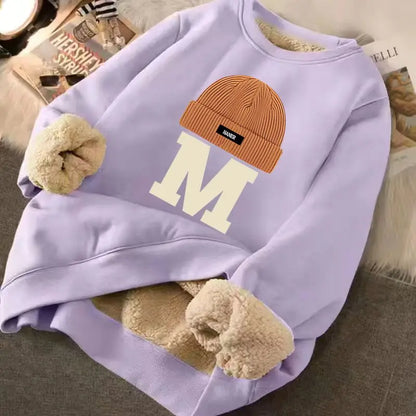 Winter Warm Sweatshirts Sweater Letter Printing Lamb Fleece Unisex Plush Thickened Warm Top Lambswool Thicken Harajuku Pullovers