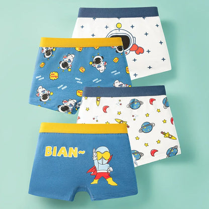 4Pcs Boys Cotton Boxers Panties Cartoon Dinosaur Printed Kids Underwear Soft Children's Underpants Shorts Teenager Panties 2-14Y