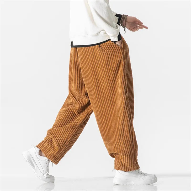 Autumn Loose Corduroy Harem Pants Men Solid Color Casual Sweatpants Mens Hip Hop Trousers Fashion Drawstring Jogging Pants Man