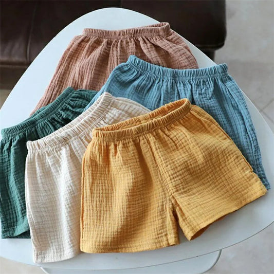 Cotton Linen Kids Girls Shorts Solid color Summer Boys Five-point Pants for Children's Baby Clothing