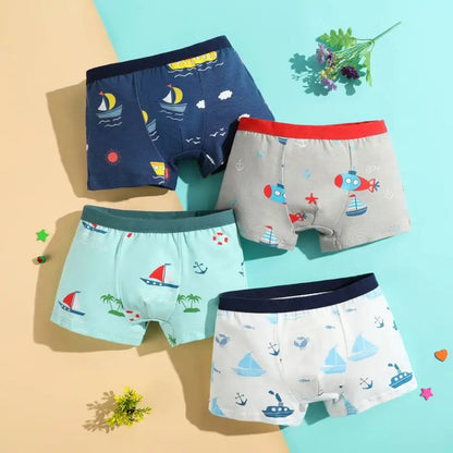 4pcs/Lot Boys Boxer Briefs Kids Cotton Underwear Baby Boy Underpants Teenager Cartoon Print Soft Children Panties 2-15Y 2023 New