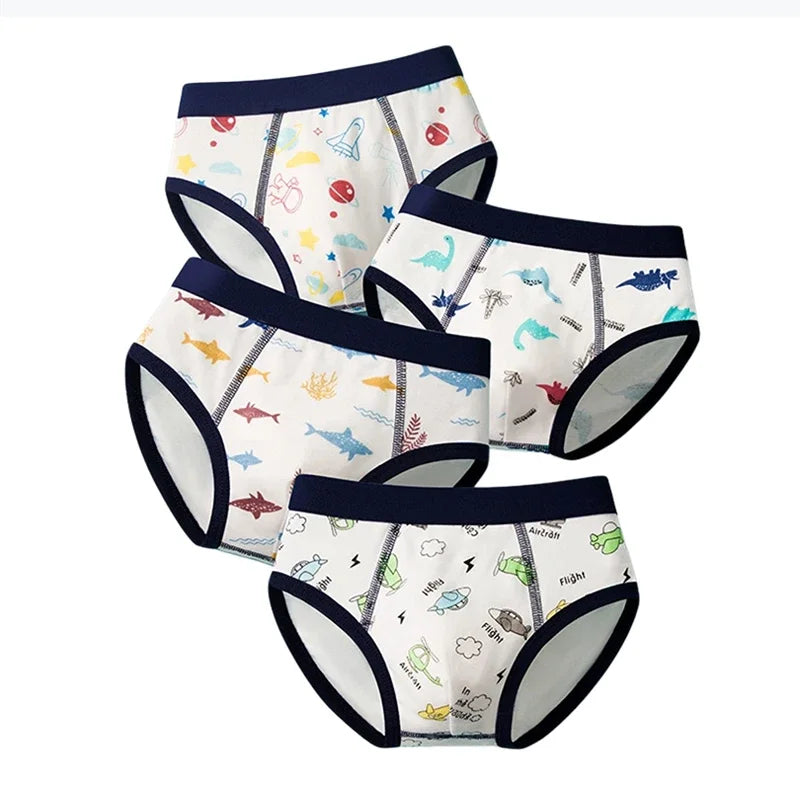 4PCS Summer Children Boys Boxer Briefs Cotton Underwear Small Medium Big Boys 12-15 Years Old Teenager Shorts Breathable M-3XL