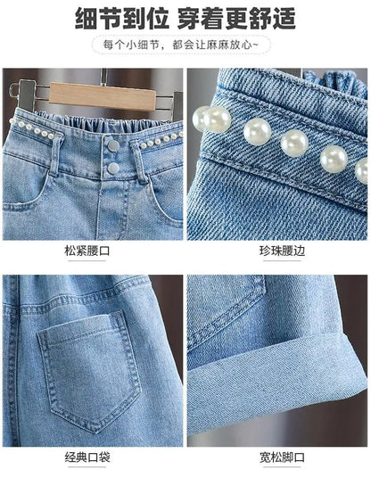 Girls' Summer 3-10-14T Children's Jeans Shorts New Fashion Children's Wear Girls' Big Boy Thin White Pants