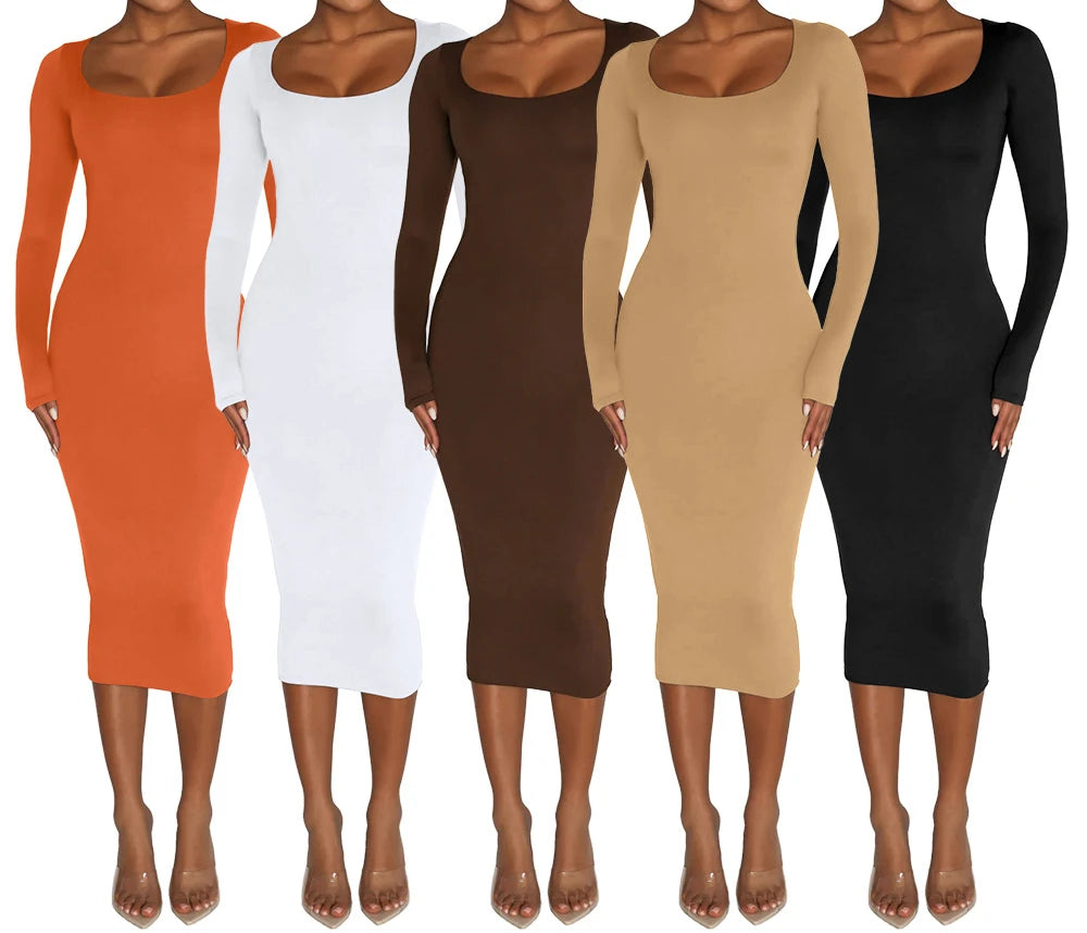 Long Sleeve Bodycon Women's Dress Sexy Party Bandage Long Dresses Thick Differentcolor