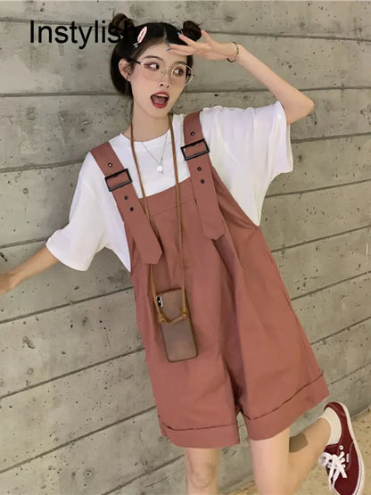 Playsuits Woman Wide Leg Overalls 2023 Spring Summer Sleeveless Adjustable Strap Jumpsuits Elegant Korean Harajuku Rompers