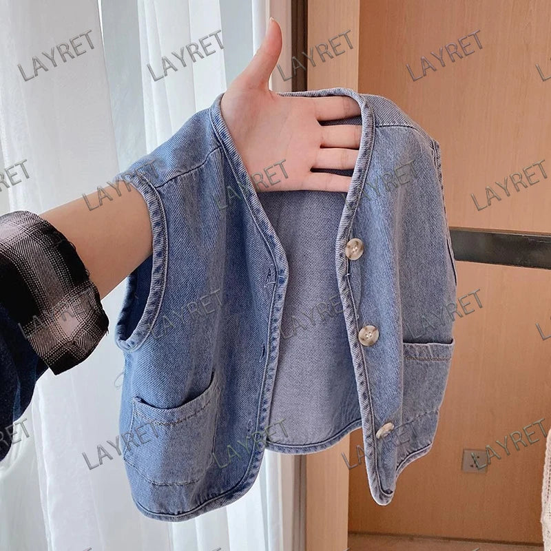 Fashionable Casual Waistcoat Kids Blue Denim Vest for Boys and Girls  Age 1-8 Years Sleeveless Spring Autumn Versatile Jacket