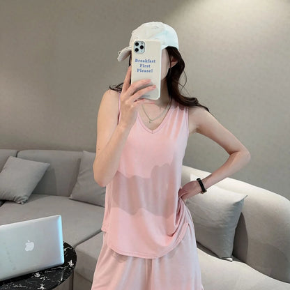 Modal V-Neck Tank Tops Loose Casual T-shirts Sleeveless Solid color Summer women Thin Tee Tops Bottoming Top Homewear clothing