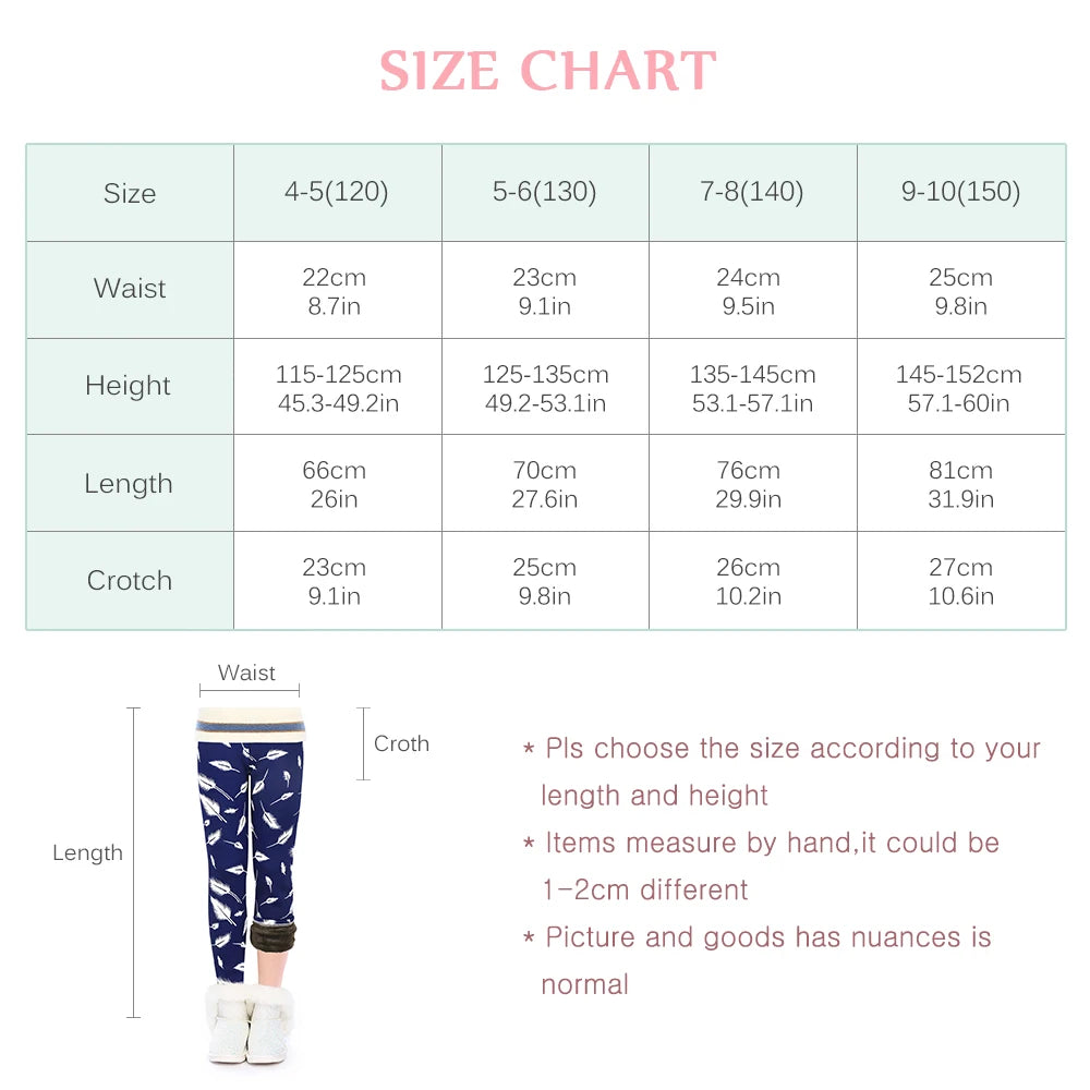 Girls Leggings Winter Warm Kid Girls Pant Plus Velvet Thicken Stretch Elastic Waist Long Trousers for Kid Fleece Pant 4-10Y