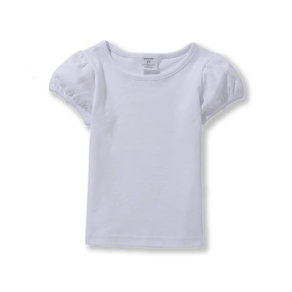 Girls' 100% Cotton Short Sleeve Summer Puff Tee T shirts for School & Play Toddler Teenagers Casual Tops Tees Solid 1-14Yrs