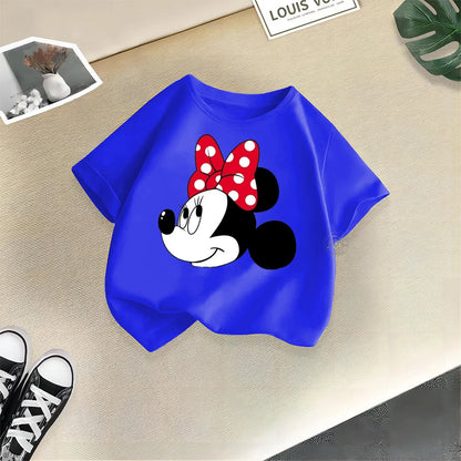 Disney Mickey Minnie Cartoon Printed Boys Girls Street Cotton T-shirt Baby Comfort Crewneck short sleeve top T-shirt top