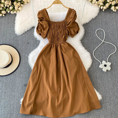 2024 New Summer Y2K Vintage Women Dress Elegant Puff Sleeve Big Swing Party Dress Korean Fashion Lady Outfits Vestidos