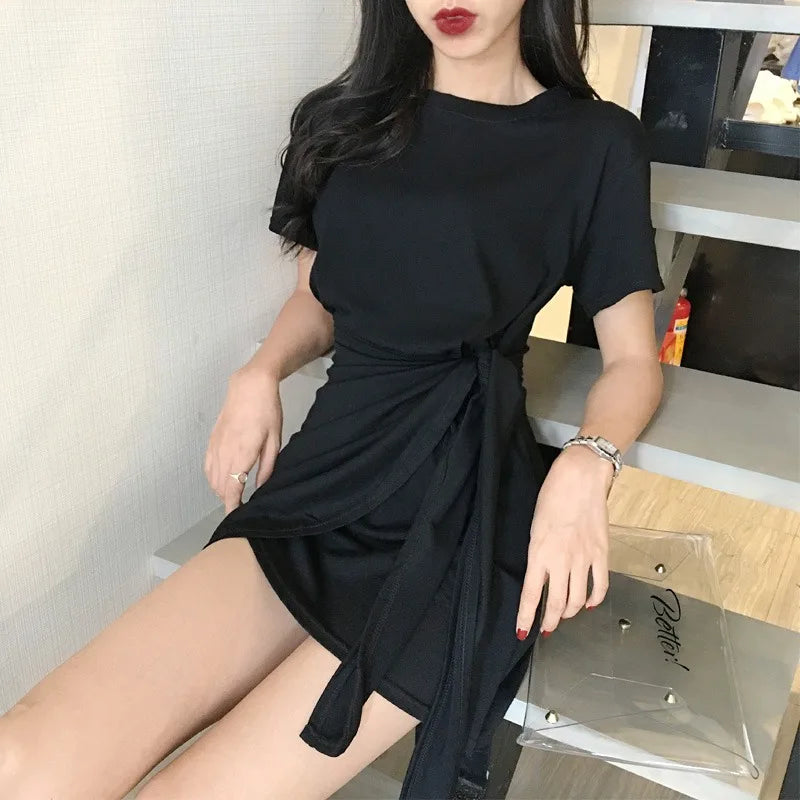 Summer Women Solid Color Dress Short Sleeve Mini Causal Dresses O-Neck Basic Bodycon Dresses