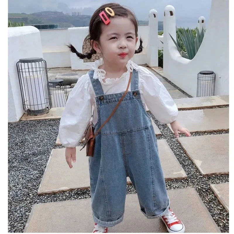 Solid Color Jeans Children Overalls Casual Pants Children's Fashion Jeans Outer Wear Baby Spring Autumn Children Overalls