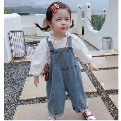 Solid Color Jeans Children Overalls Casual Pants Children's Fashion Jeans Outer Wear Baby Spring Autumn Children Overalls