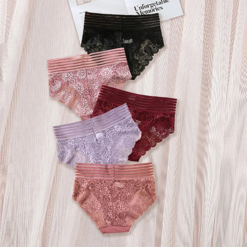 S-4XL Sexy Cool Lace Transparent Women Underwear Mid Waist Embroidered Temptation Panties Breathable Hollow Comfortable Lingerie