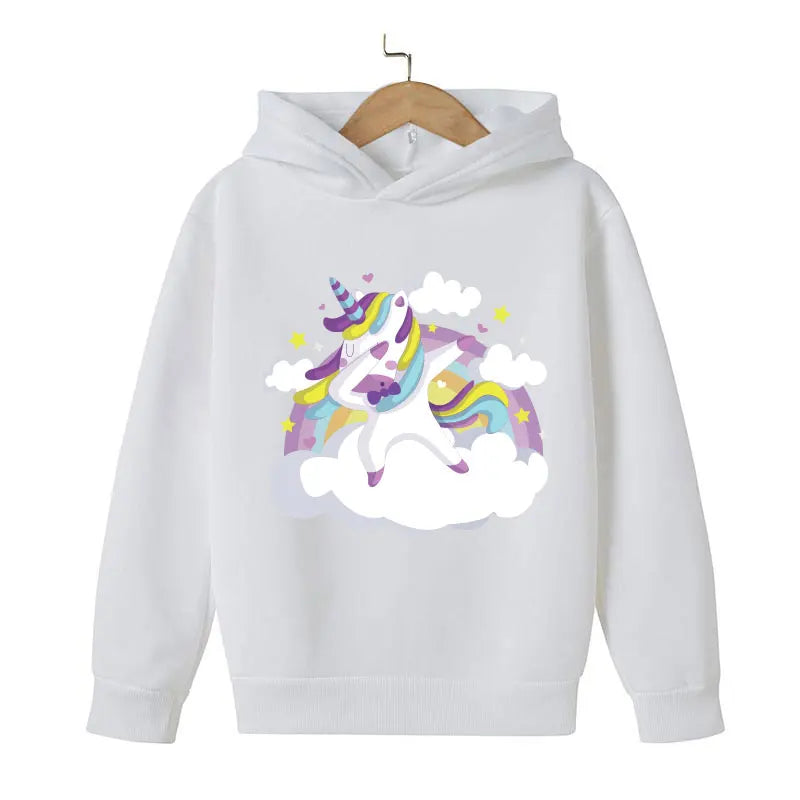 Unicorn Cartoon 2D Pattern Printing 2024 Children Girl Hooded Tops fit 4-14 years old kid Girls Causal Style Fashion Hoodies