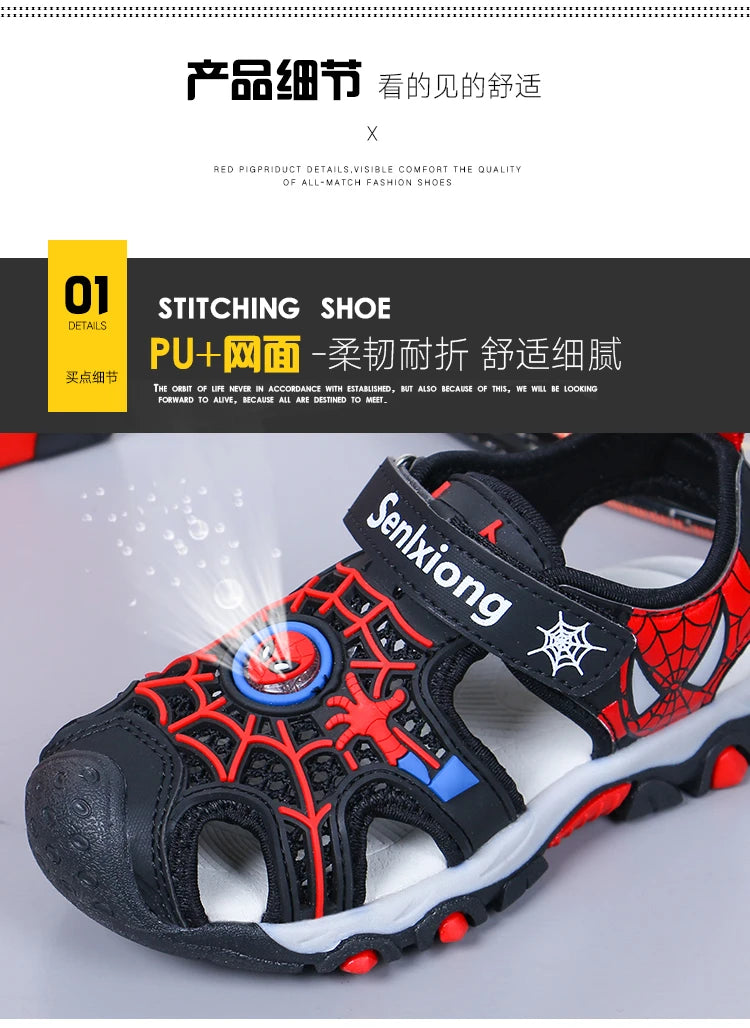 Children's Sandals Summer New Black Red Cartoon Lightweight Boys Girls Beach Shoes Blue Color Blocking Soft Kids Shoes Sandals