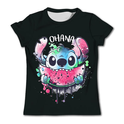 3-4Y Girls Disney Stitch T Shirts Summer Cute Cartoon Short Sleeve Children's Casual Clothing Quick Dry Tees T-shirt Kids' Top