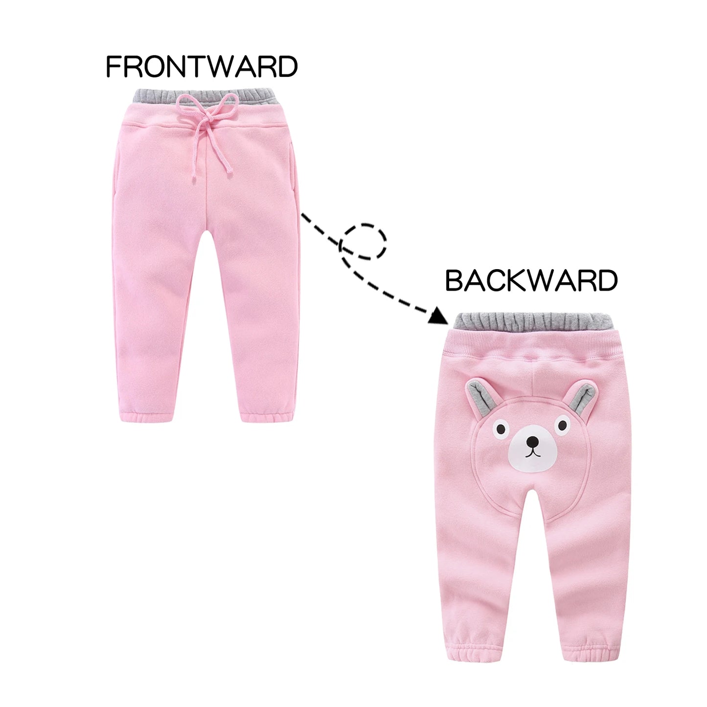 Mudkingdom Little Boy Girl Fleece Jogger Pants Cotton Casual Trousers Drawstring Elastic Waist Bear Pattern Kids Warm Clothes