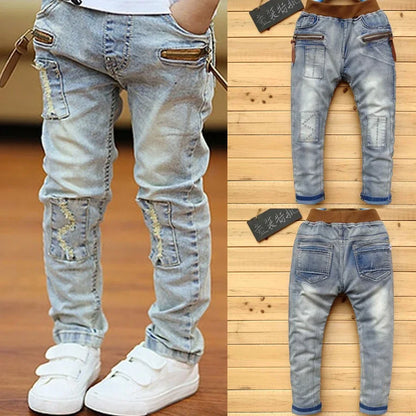 IENENS 4-11Y Boys Slim Straight Jeans Summer Classic Light Color Bottoms Children Denim Long Pants Kids Baby Boy Casual Trouser