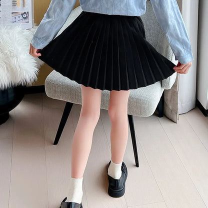 Baby Girls School Black Skirt Spring Autumn New Arrivals Princess Pleated Mini Skirt Korean Casual Clothes 4 5 7 8 9 11 13Years