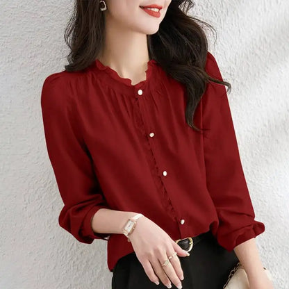 Elegant Office Lady Shirt ZANZEA Women Long Sleeve Ruffle Blouse Fashion Solid OL Work Blusas Stylish Party Tops Buttons Chemise