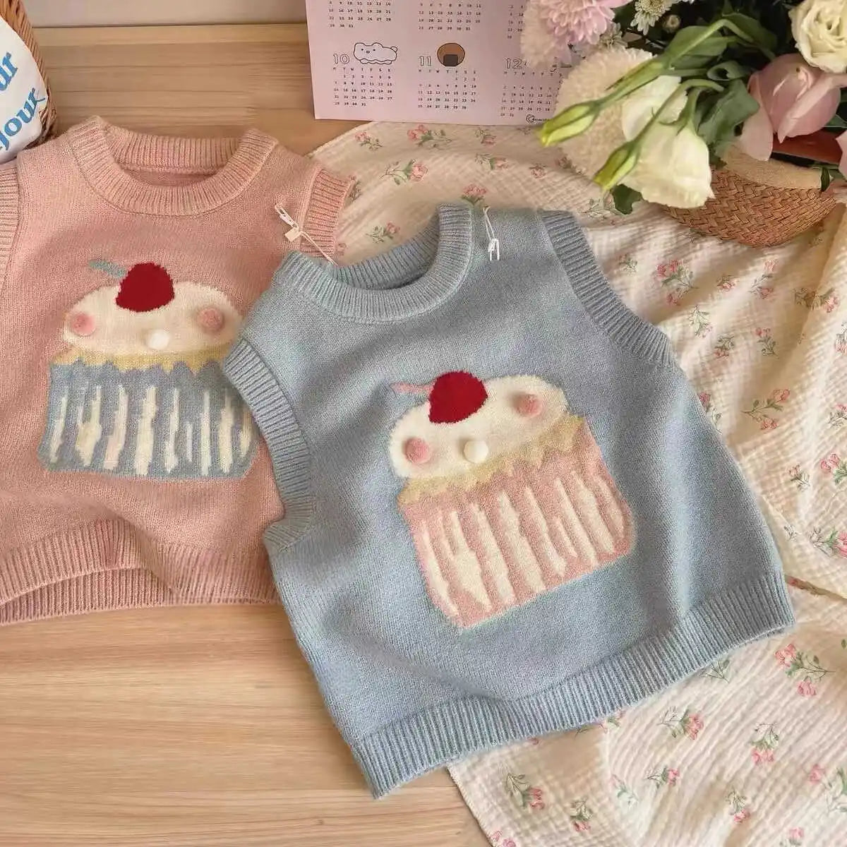 HoneyCherry Girls Knitted Waistcoat Spring and Autumn Girl Baby New Sweater Versatile Vest Girls Sweater Vest