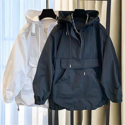 Korean Fashion Brand Couple Wear Men's Jacket Windbreaker Design Casual Loose Coat Trend Spring and Autumn Hooded Charge Coat