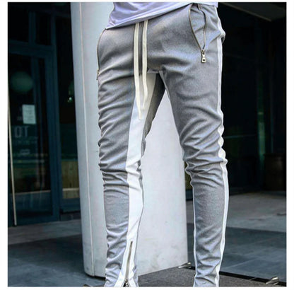 Autumn new long pants with zippered legs, men's casual sports pants, running pants, double pocket zippered jogging pants