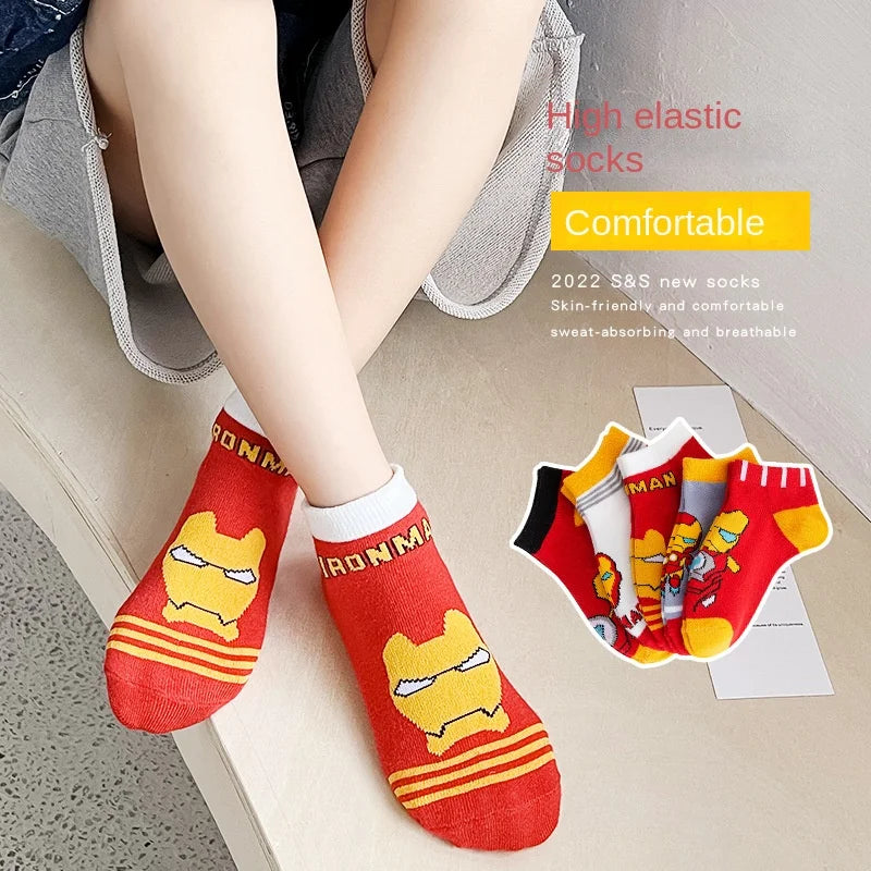 5Pair Children Socks Anime Kids Boys Short Sock Iron toddler Captain America Cartoon Baby Summer Spring Boat Spiderman Sock 3-8Y