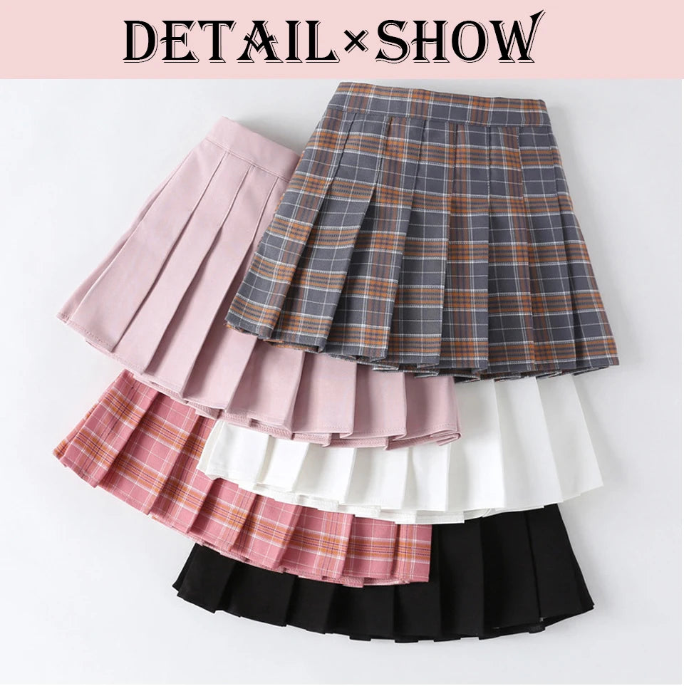 Girls High Waist Solid Pleated Mini Skirt for 4-12Y Girl Summer Korean Preppy Style Fashion Dance Skirts Student A-line Skirts