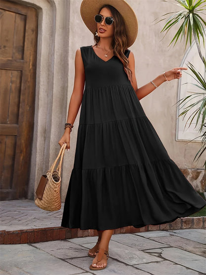 Y.KUKU 2024 Women Dress Summer Casual Brand Vacation Holiday Beach Long Dresses V-neck Loose Elegant Yellow Dress Femme