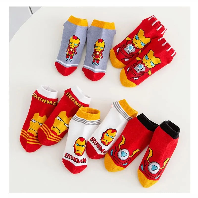 5Pair Children Socks Anime Kids Boys Short Sock Iron toddler Captain America Cartoon Baby Summer Spring Boat Spiderman Sock 3-8Y