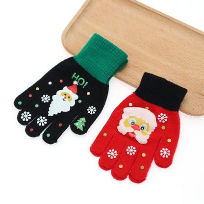 3-7 Years Christmas Gloves Kids Winter Warm Children Full Finger Santa Claus Gloves Knitted Mittens