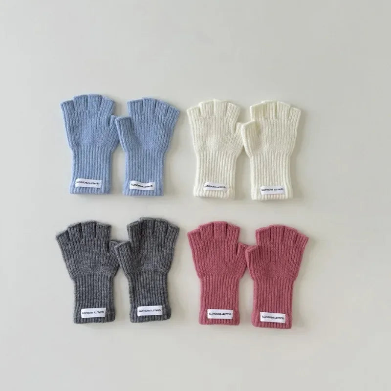 Wool Warm Children Fingerless Glove for Boy Girl Chic Simplicity Candy Color Student Glove Autumn Winter Half-finger Gloves