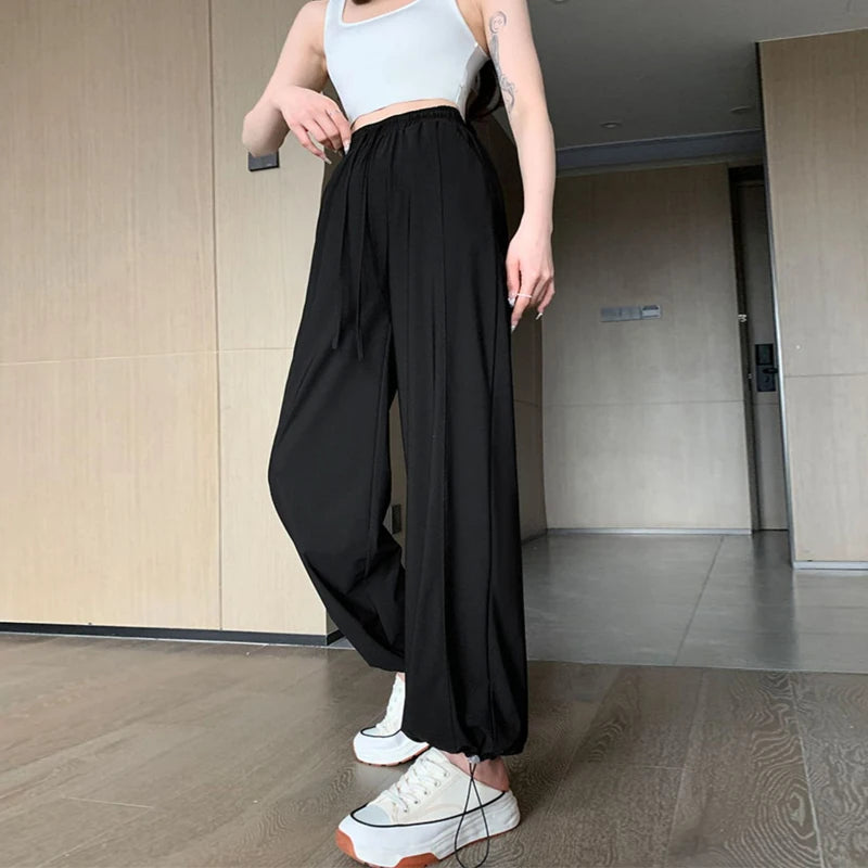 S-3XL Jogging Pants Women's Summer Thin 2024 New Casual Straight Leg Leg Sunblock Pants Quick Dry Wide Leg Pants Draw Rope Feet