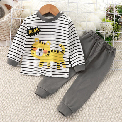 2024 New Kids Boys Girls Pajama Sets Cartoon Print Long Sleeve Cute T-Shirt Tops with Pants Toddler Baby Sleeping Clothing Sets