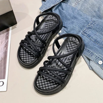 2024 Fashion women's new shoes elastic women's sandals summer platform shoes simple women's outdoor casual sandals