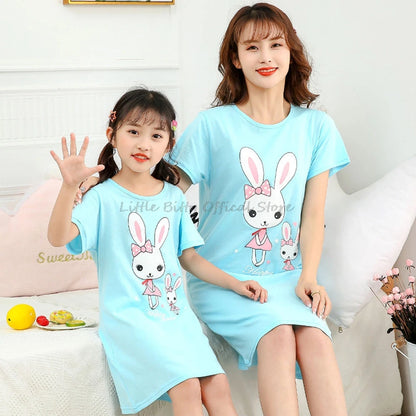 Summer Mom Daughter Night Dress Family Pajamas Sleepwear Kids Girl Nightgown Pajamas for Teen Girls Kids Pajamas Dress