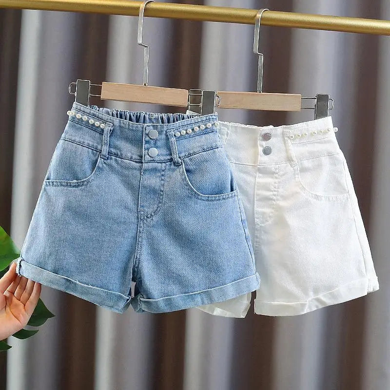 Girls' Summer 3-10-14T Children's Jeans Shorts New Fashion Children's Wear Girls' Big Boy Thin White Pants