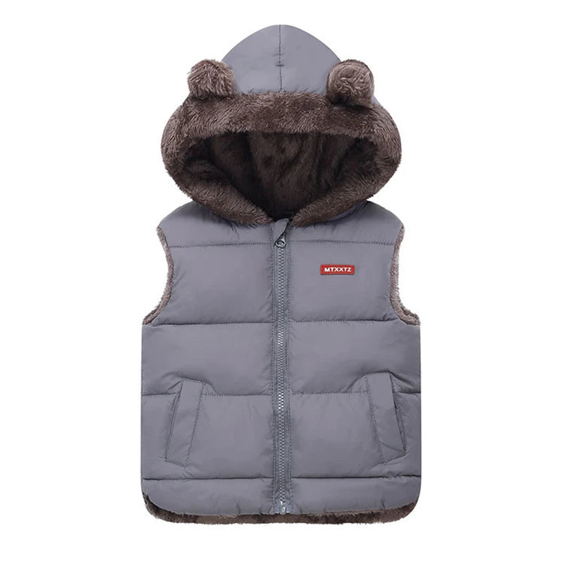 New Winter Keep Warm Boys Vest Fashion Thick Plush Hooded Collar Waistcoat For Kids 2-6 Years Old Children Outerwear