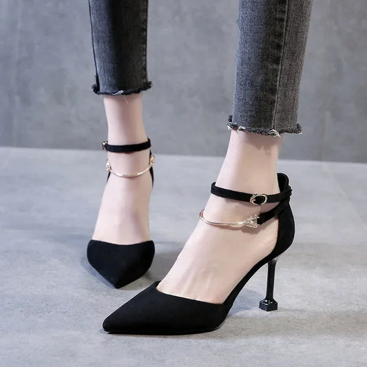 New High Heels Women 2024 Spring Summer Fall New One-button Pointed Single-shoe Fashion High-heeled Sandals  Women Sandals