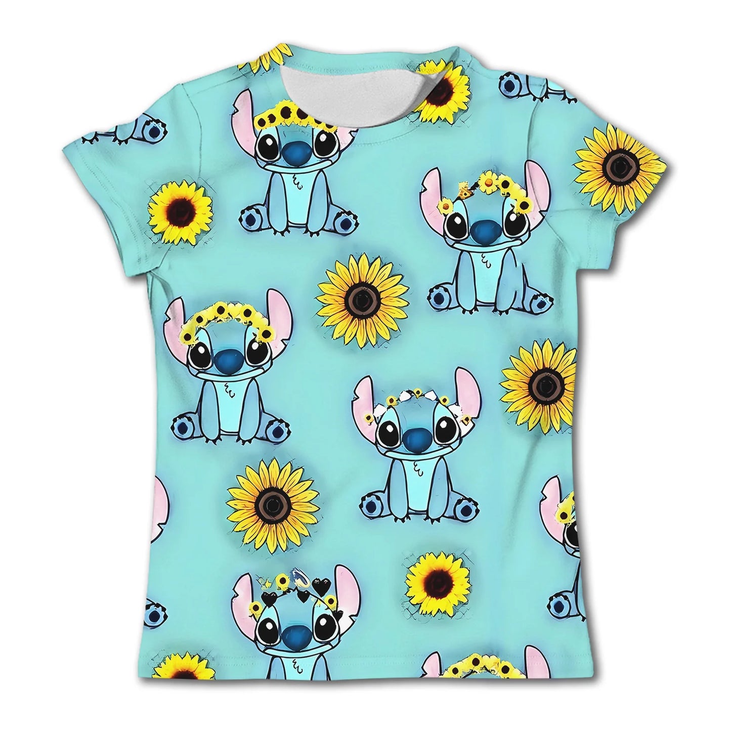 3-4Y Girls Disney Stitch T Shirts Summer Cute Cartoon Short Sleeve Children's Casual Clothing Quick Dry Tees T-shirt Kids' Top