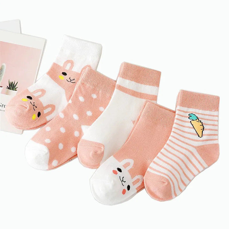 5 Pair/Lot Kids Cute Soft Cartoon Cotton Socks Boy Girl Baby Warm Stripe Dots Fashion Sport Socks Autumn Winter Children Gift